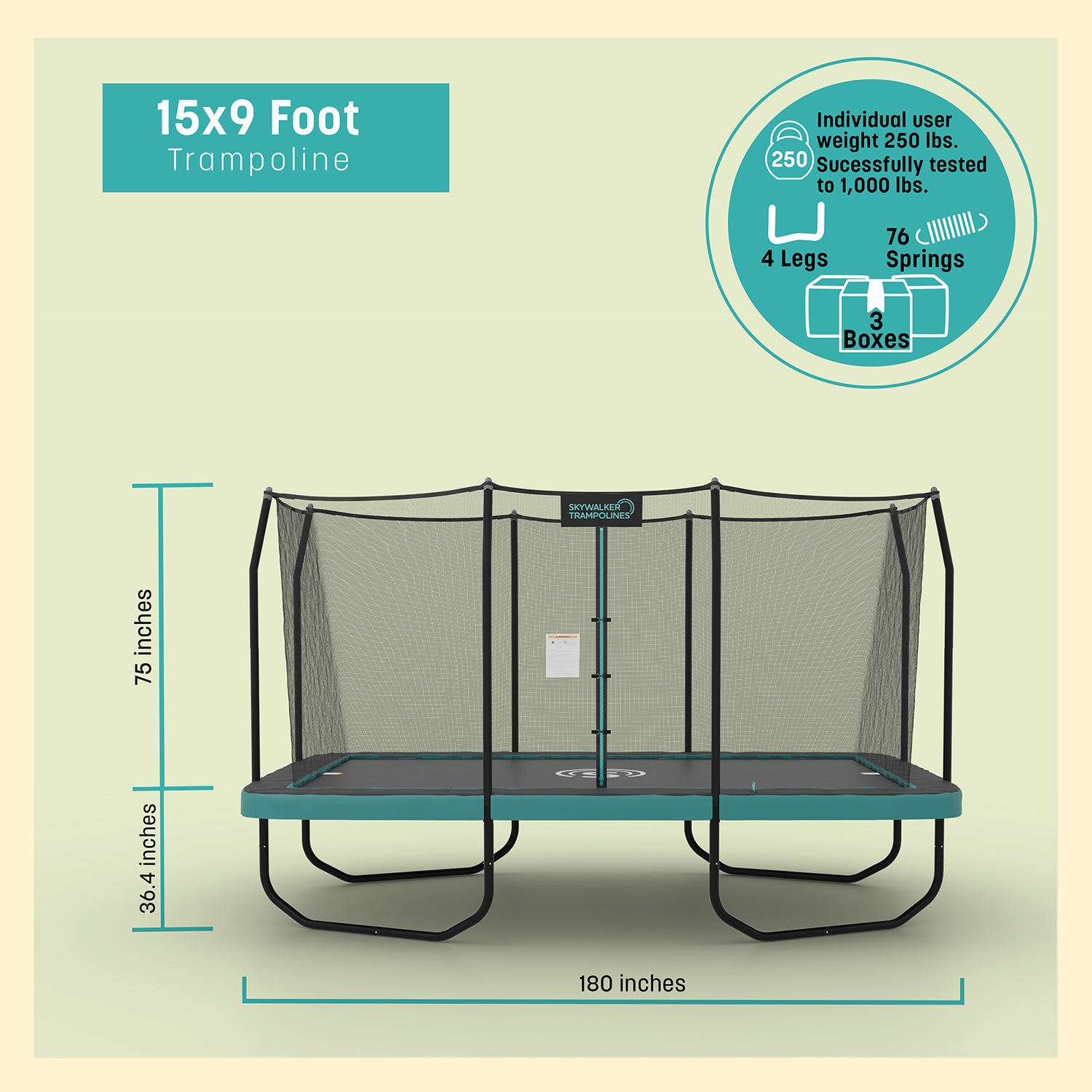 Signature Series 15'x9' Rectangle Outdoor Trampoline with Enclosure